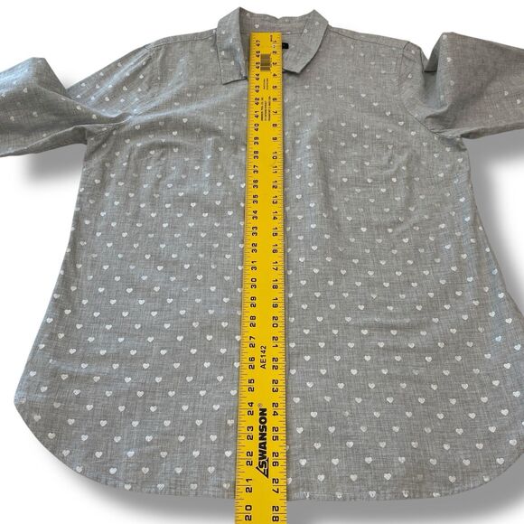 Talbots Button Up Shirt Hearts Womens Large Gray Love Preppy Classic Twee - Picture 10 of 10